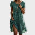 Emilia | Robe midi A-ligne à manches courtes à pois pour femmes
