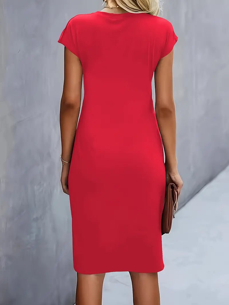 Leonie | Robe midi bodycon à manches courtes froncée pour femmes