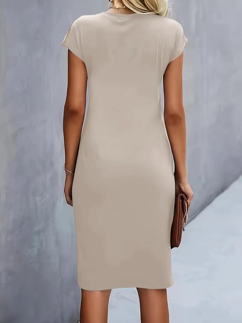 Leonie | Robe midi bodycon à manches courtes froncée pour femmes