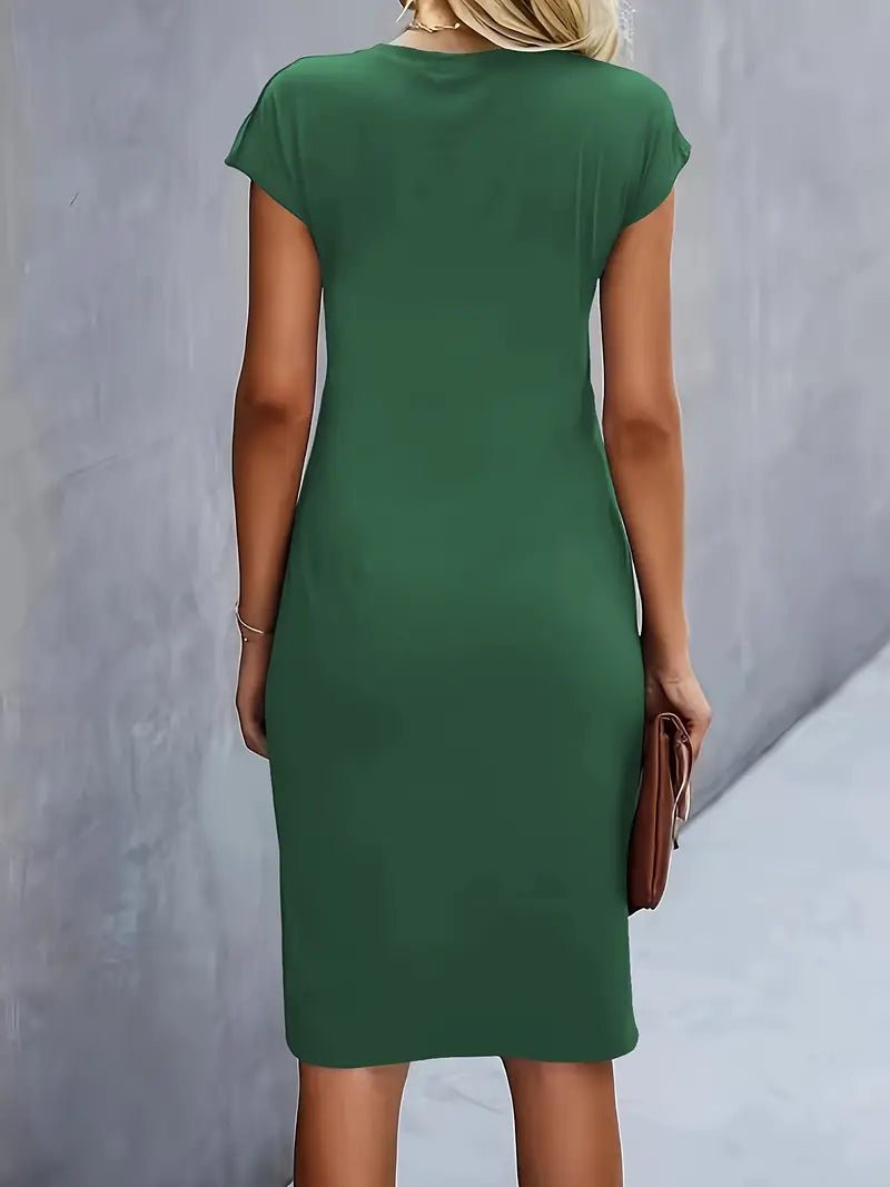 Leonie | Robe midi bodycon à manches courtes froncée pour femmes