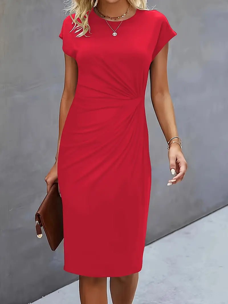Leonie | Robe midi bodycon à manches courtes froncée pour femmes