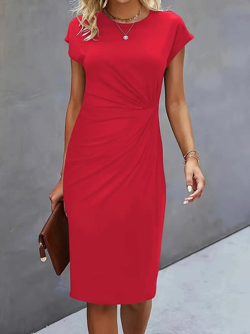 Leonie | Robe midi bodycon à manches courtes froncée pour femmes