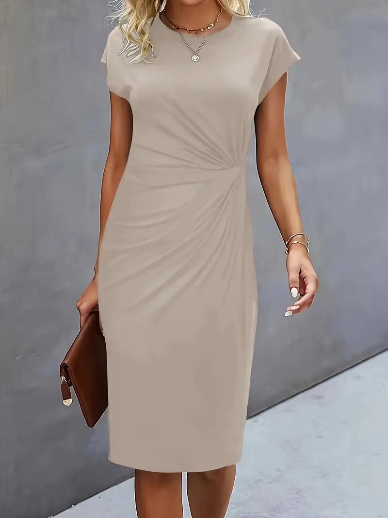 Leonie | Robe midi bodycon à manches courtes froncée pour femmes