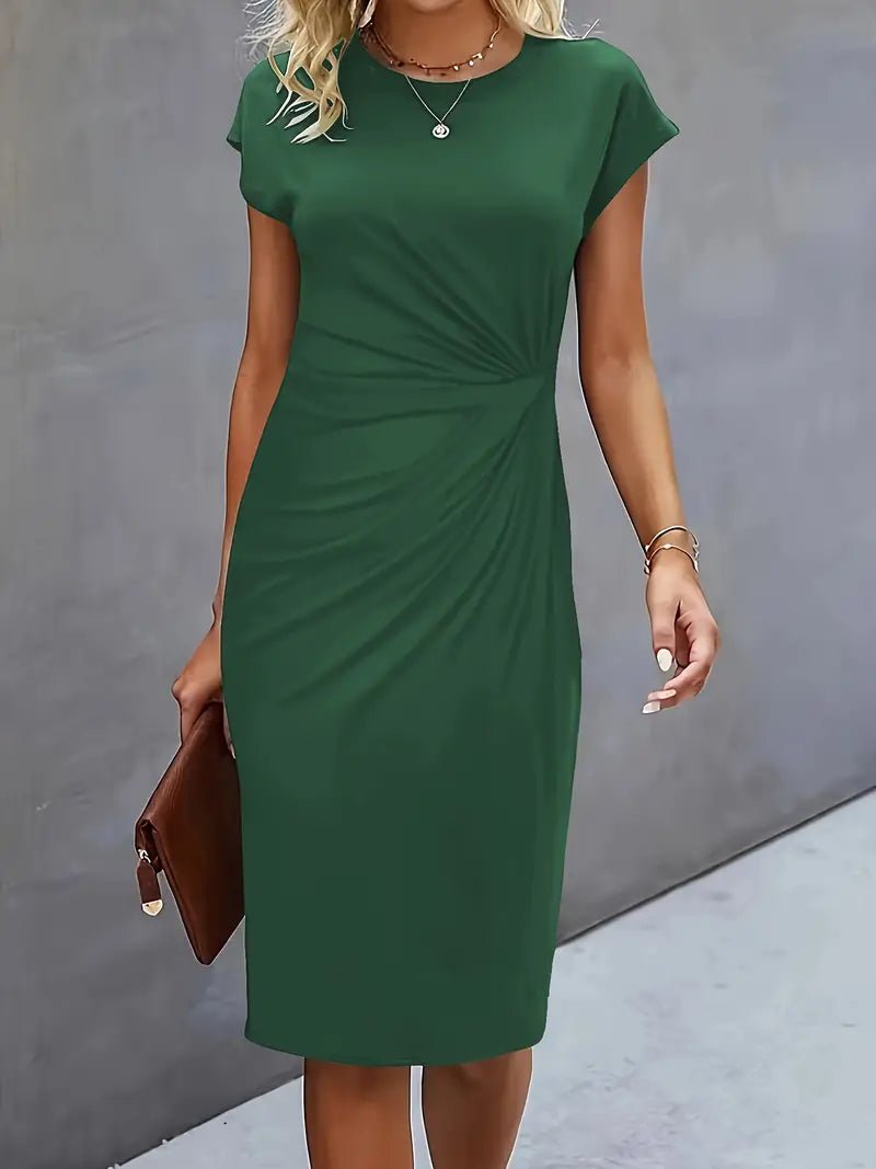 Leonie | Robe midi bodycon à manches courtes froncée pour femmes