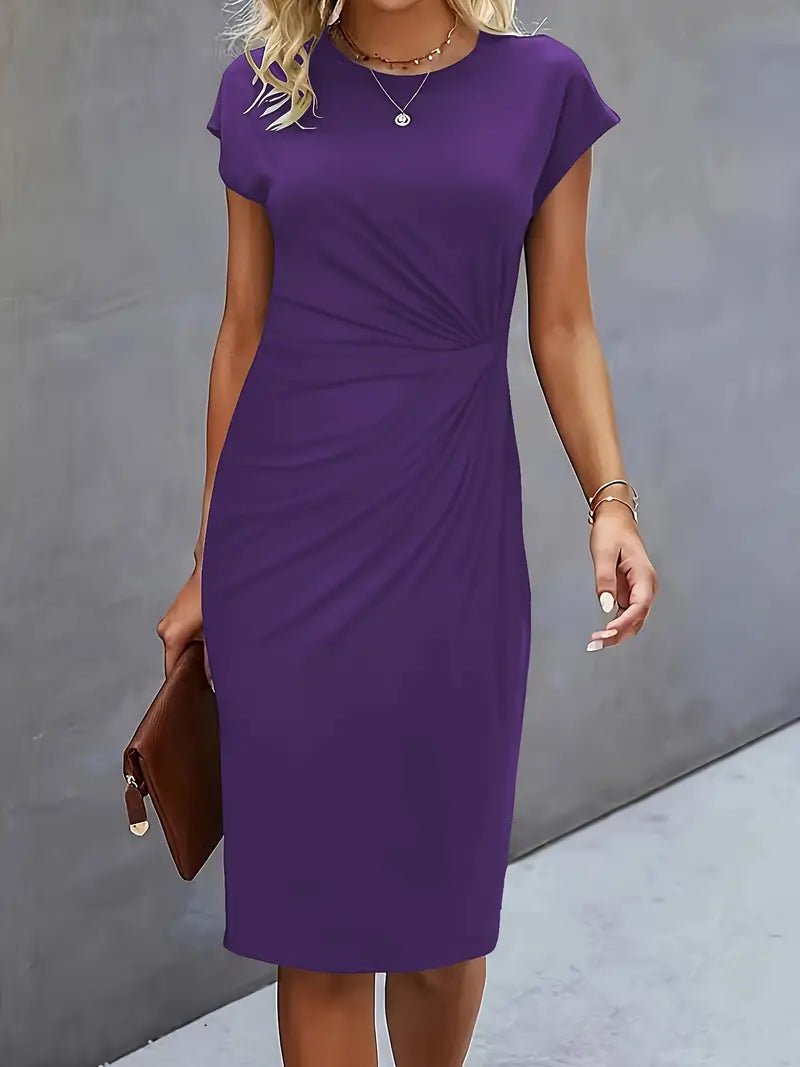 Leonie | Robe midi bodycon à manches courtes froncée pour femmes