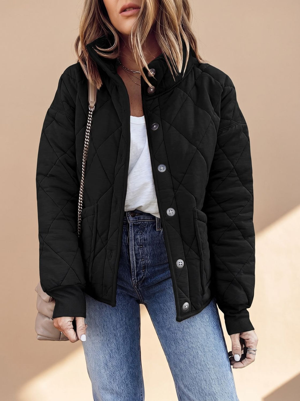 Sophie | Veste de transition matelassée pour femmes avec col montant et boutons