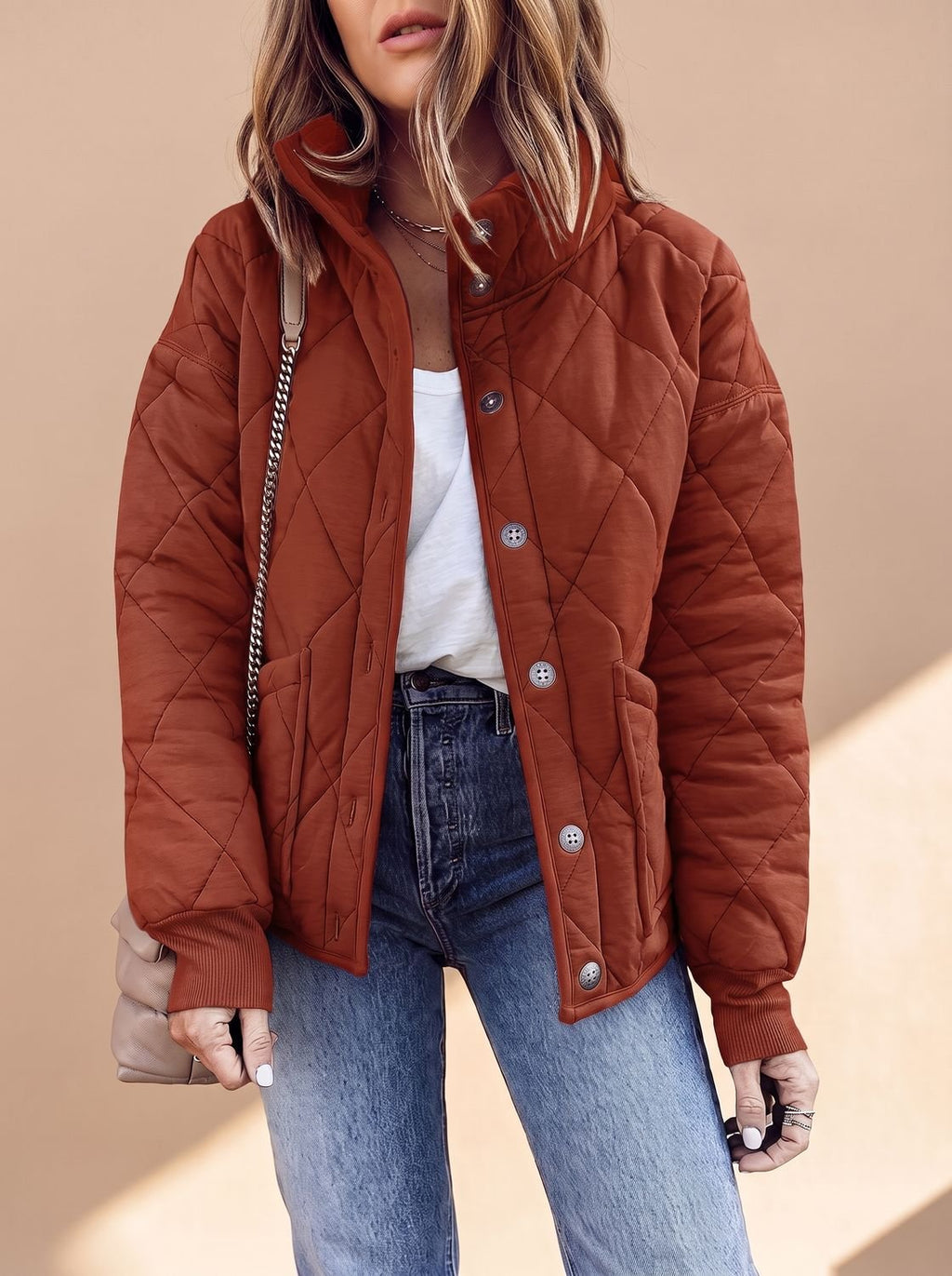 Sophie | Veste de transition matelassée pour femmes avec col montant et boutons