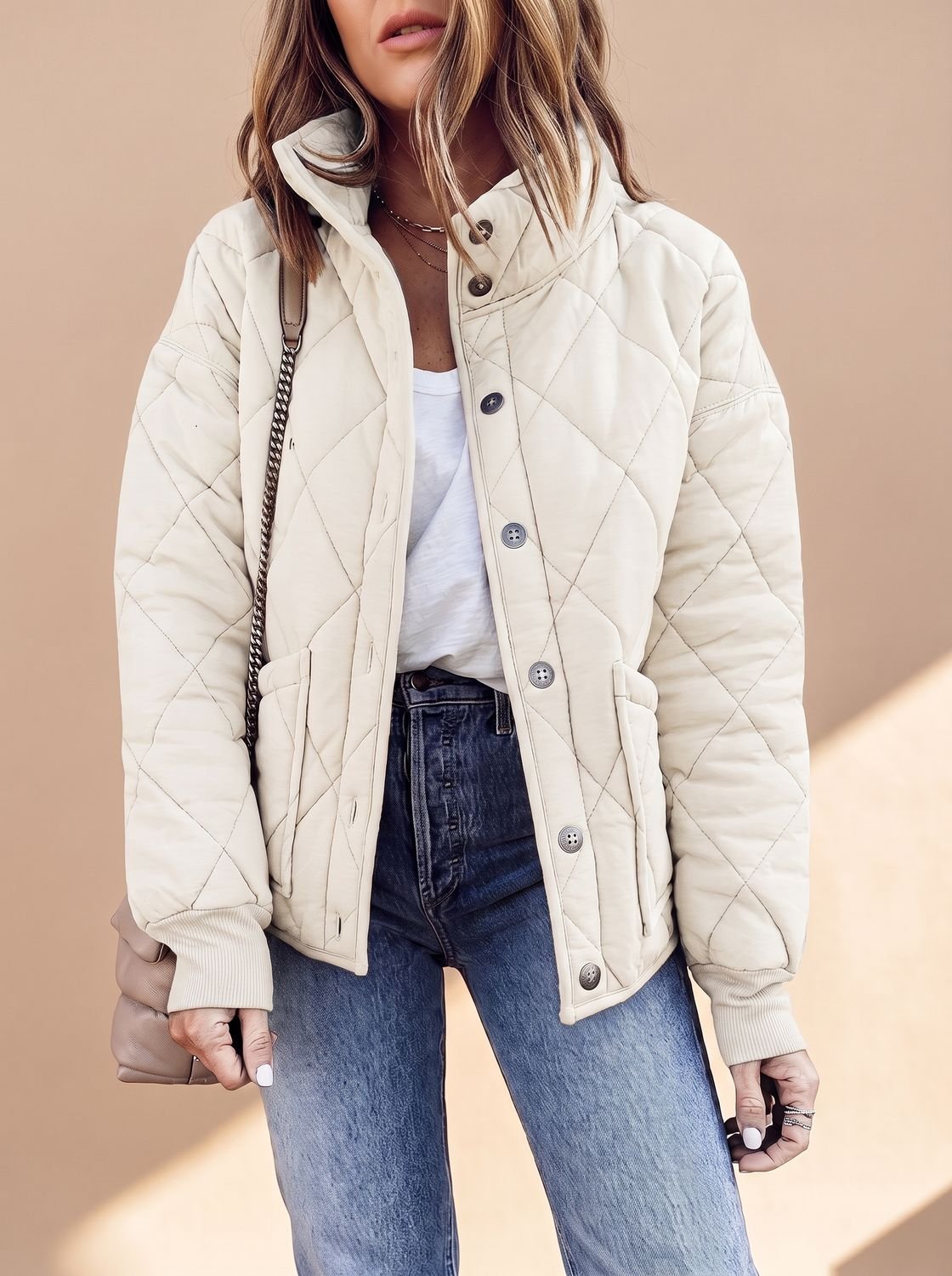 Sophie | Veste de transition matelassée pour femmes avec col montant et boutons