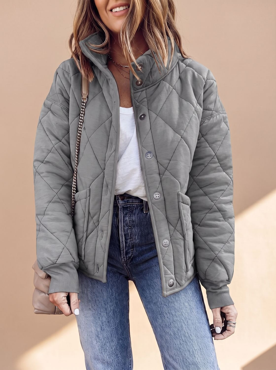 Sophie | Veste de transition matelassée pour femmes avec col montant et boutons