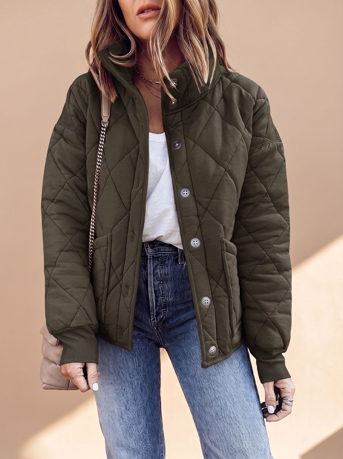 Sophie | Veste de transition matelassée pour femmes avec col montant et boutons