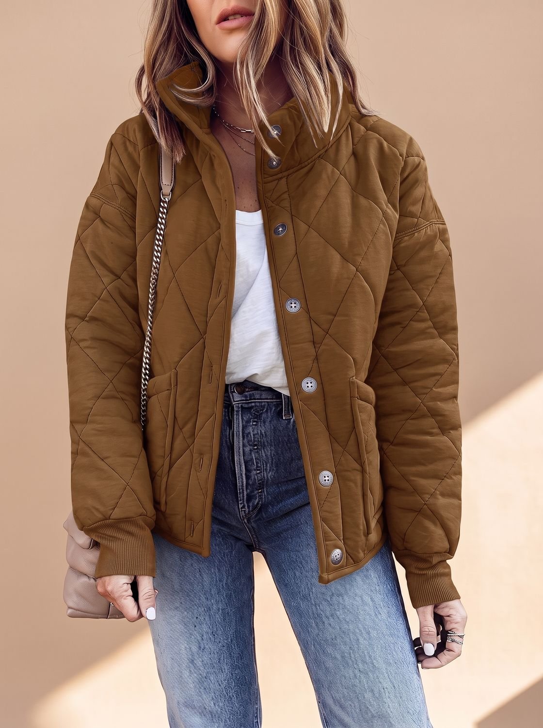 Sophie | Veste de transition matelassée pour femmes avec col montant et boutons