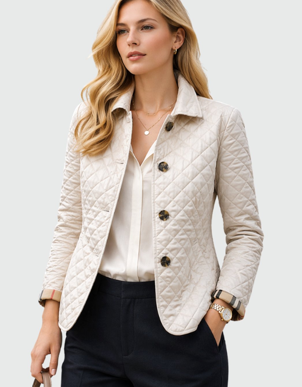 Luisa | Veste à col matelassé pour femmes avec patte de boutonnage pour la mi-saison