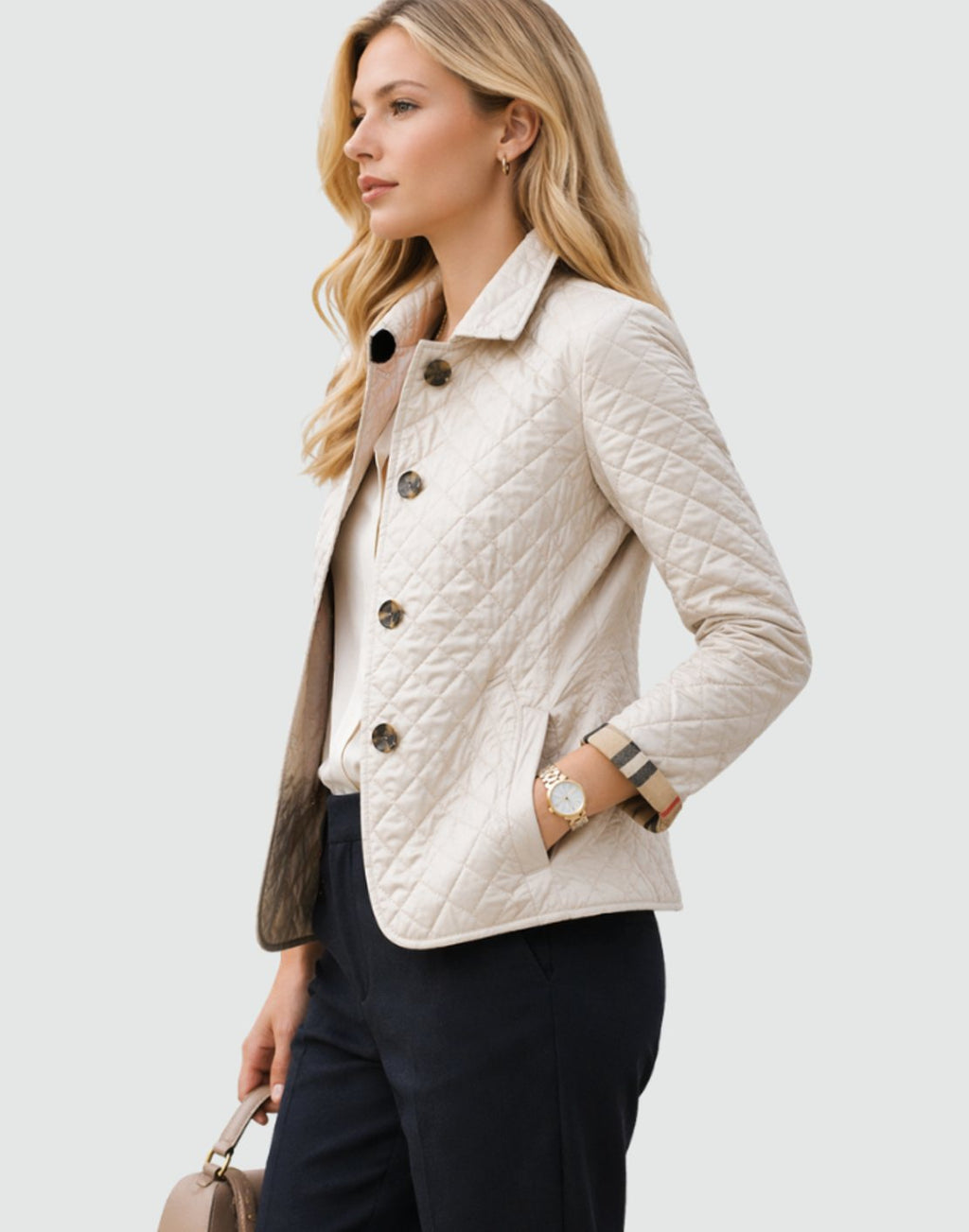 Luisa | Veste à col matelassé pour femmes avec patte de boutonnage pour la mi-saison