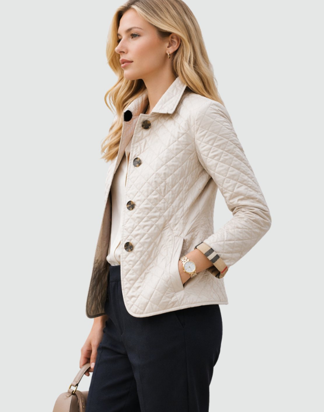 Luisa | Veste à col matelassé pour femmes avec patte de boutonnage pour la mi-saison