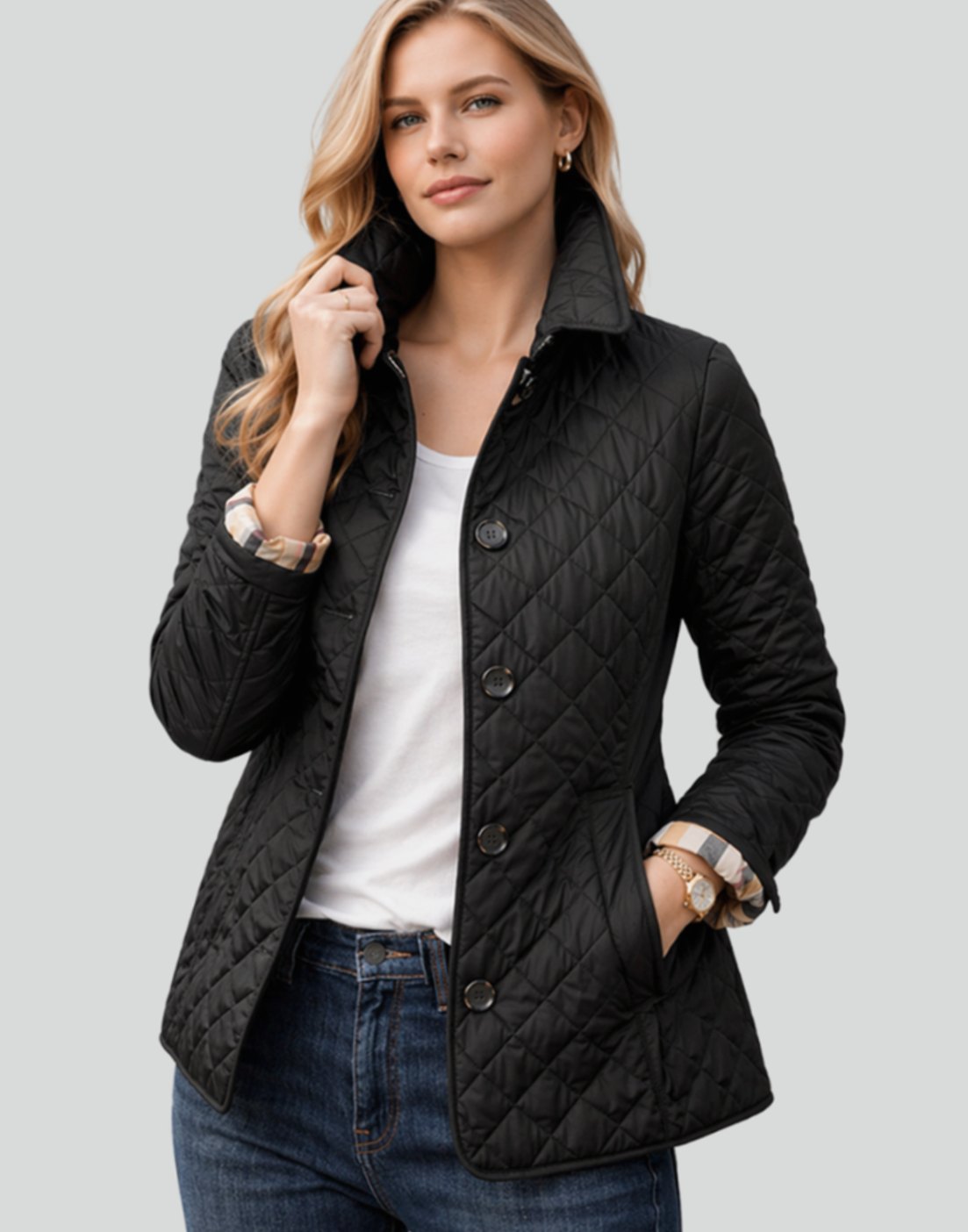 Luisa | Veste à col matelassé pour femmes avec patte de boutonnage pour la mi-saison