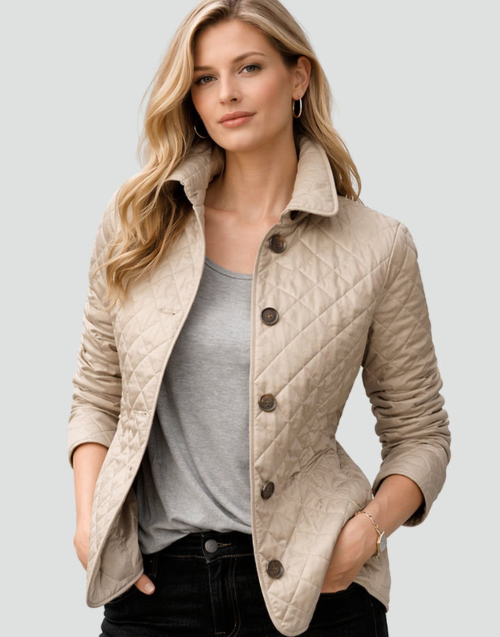 Luisa | Veste à col matelassé pour femmes avec patte de boutonnage pour la mi-saison