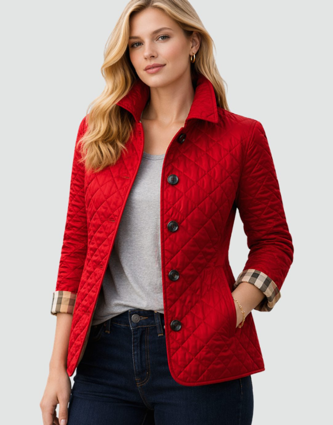 Luisa | Veste à col matelassé pour femmes avec patte de boutonnage pour la mi-saison