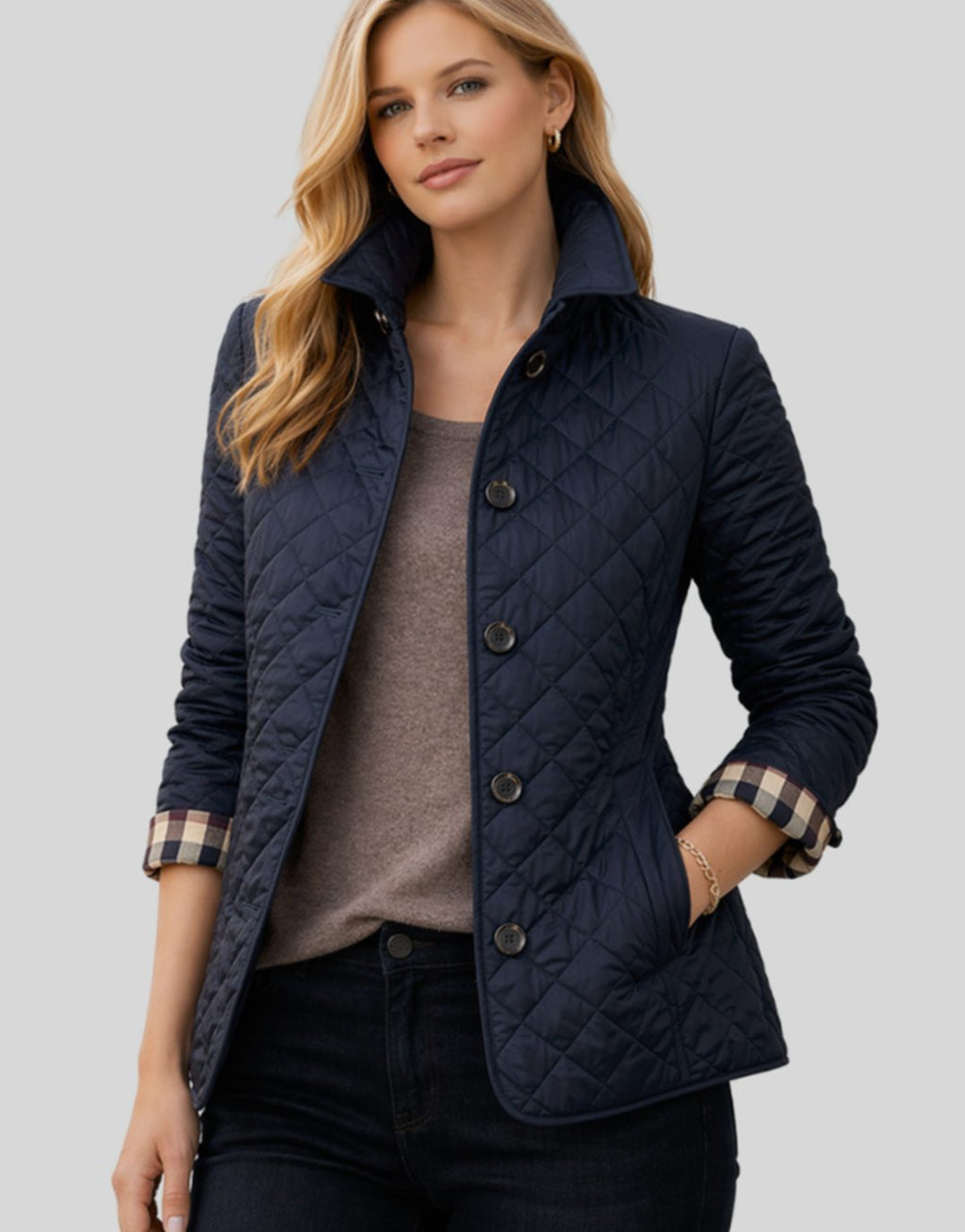 Luisa | Veste à col matelassé pour femmes avec patte de boutonnage pour la mi-saison