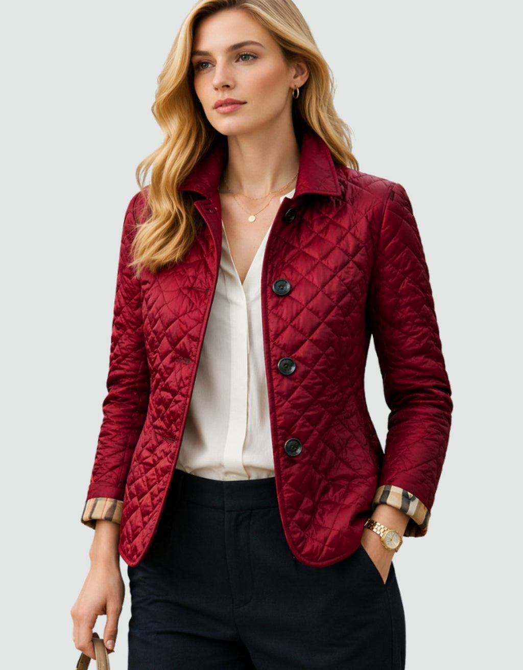 Luisa | Veste à col matelassé pour femmes avec patte de boutonnage pour la mi-saison