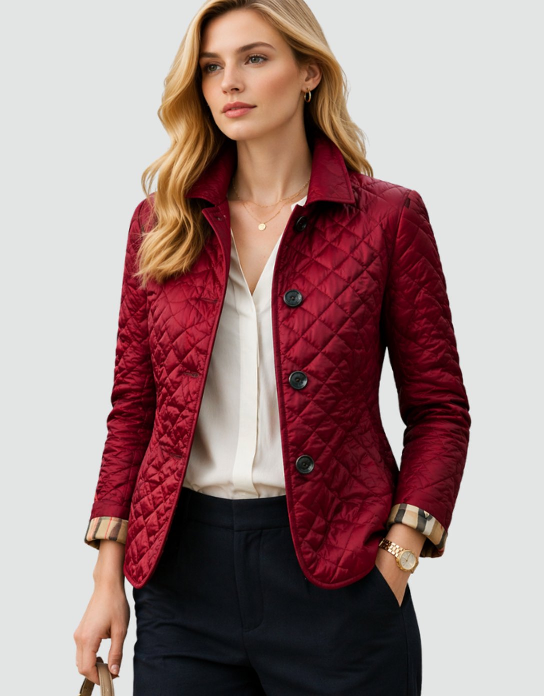 Luisa | Veste à col matelassé pour femmes avec patte de boutonnage pour la mi-saison
