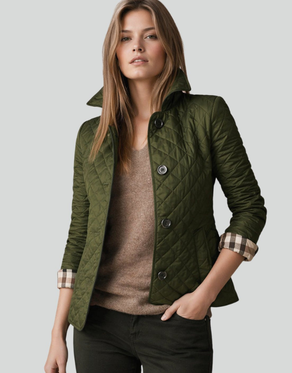 Luisa | Veste à col matelassé pour femmes avec patte de boutonnage pour la mi-saison