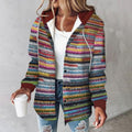 Emilia | Veste à Capuche Rayée pour Femmes Multicolore Boutonnée