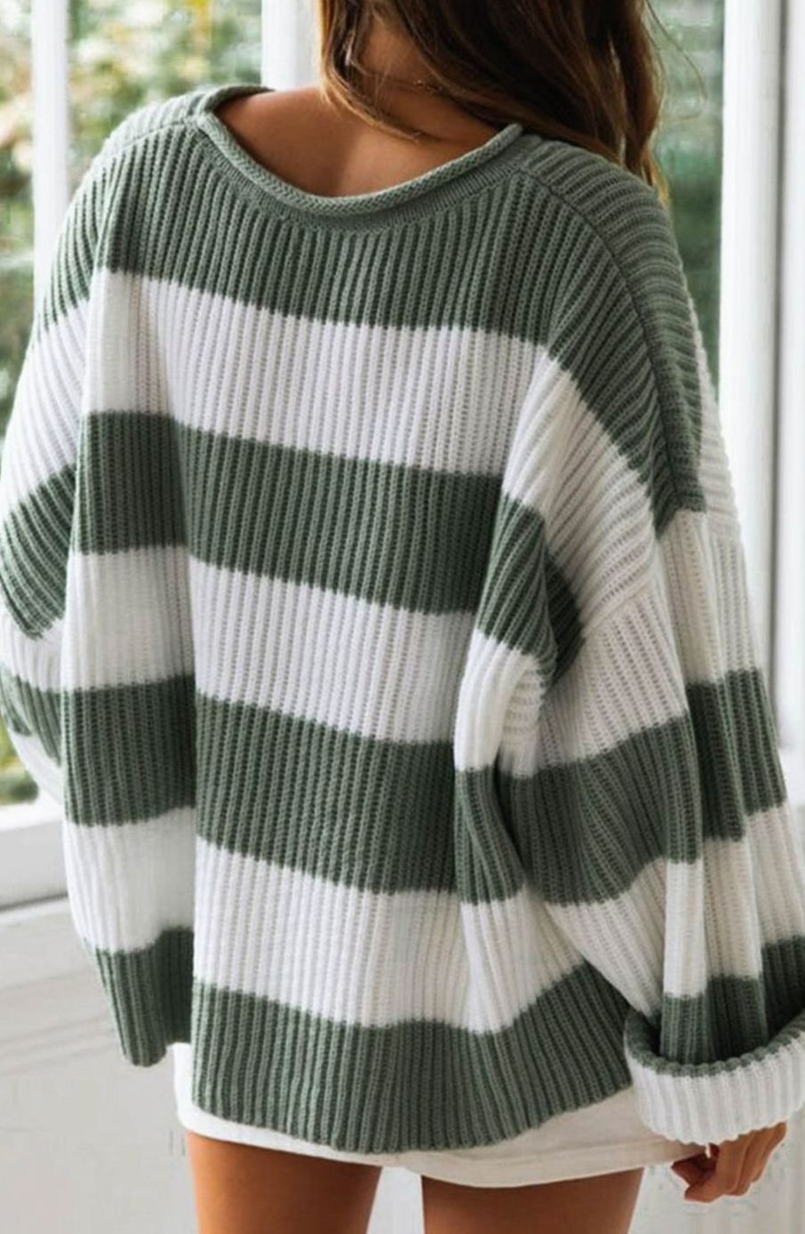Greta | Pull en tricot oversized rayé pour femmes, col rond, manches longues