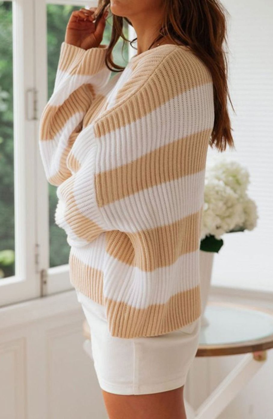 Greta | Pull en tricot oversized rayé pour femmes, col rond, manches longues