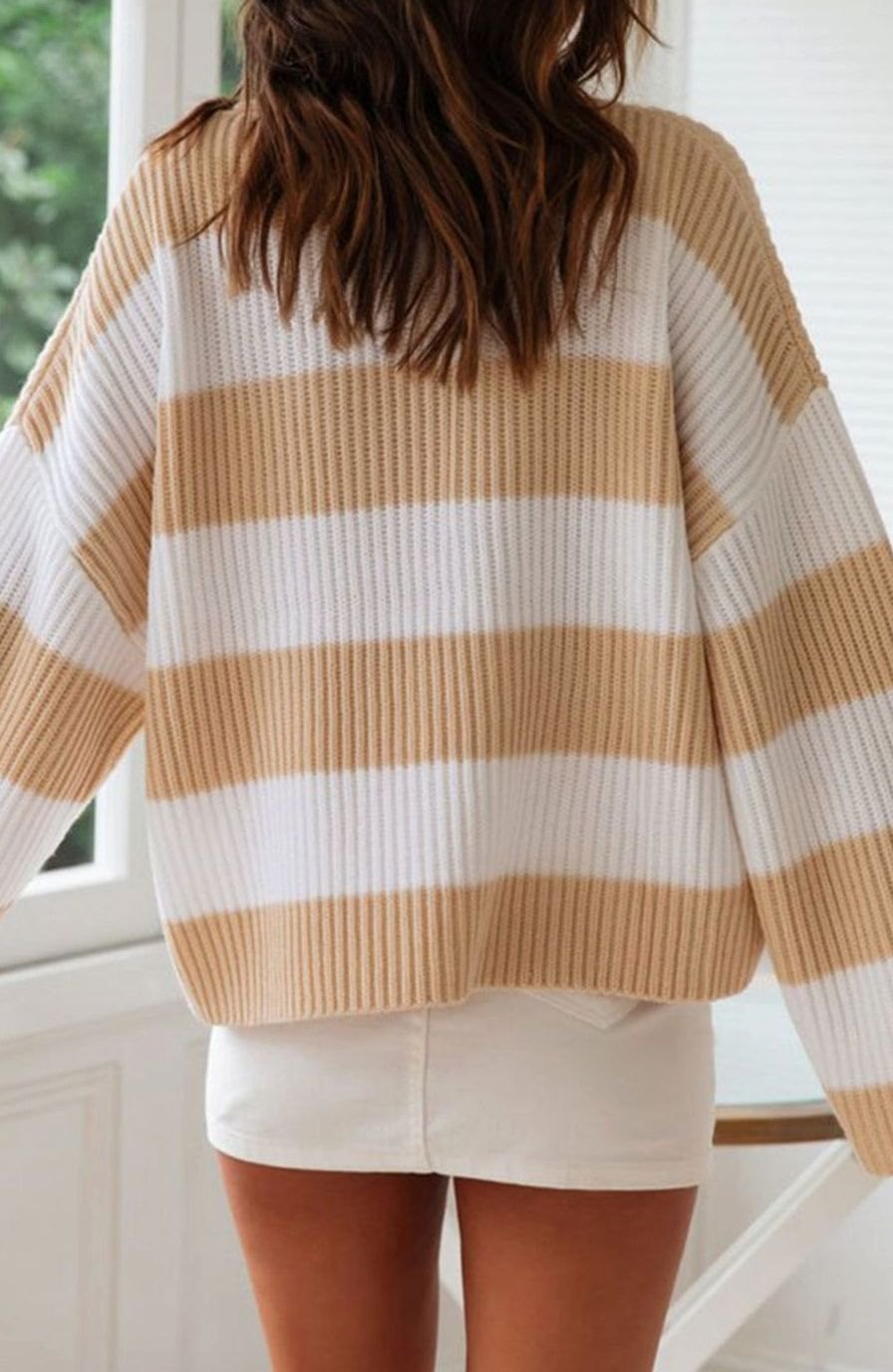 Greta | Pull en tricot oversized rayé pour femmes, col rond, manches longues