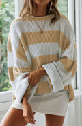 Greta | Pull en tricot oversized rayé pour femmes, col rond, manches longues