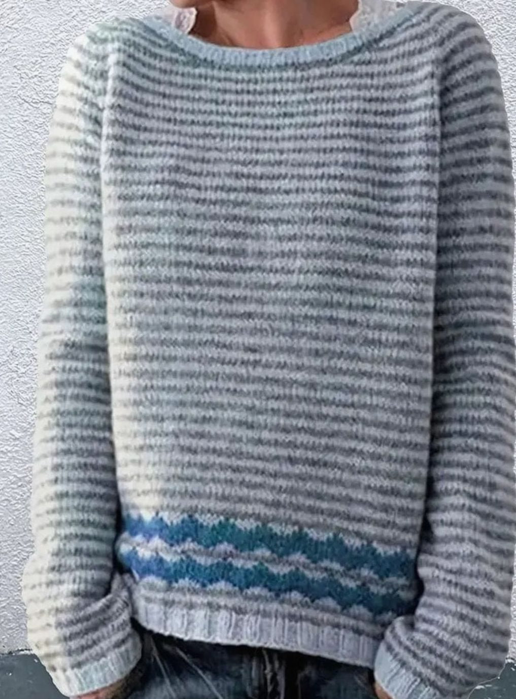 Marie | Pull en tricot à col rond rayé pour femmes avec motif en vagues
