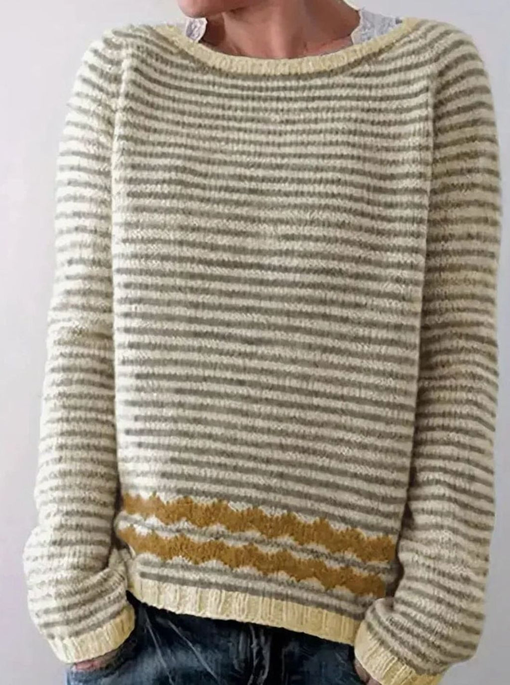 Marie | Pull en tricot à col rond rayé pour femmes avec motif en vagues