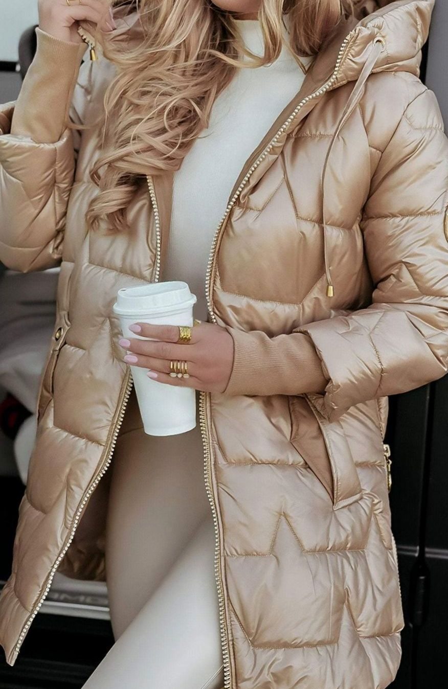 Frieda | Veste matelassée brillante pour femmes avec capuche, manteau d'hiver
