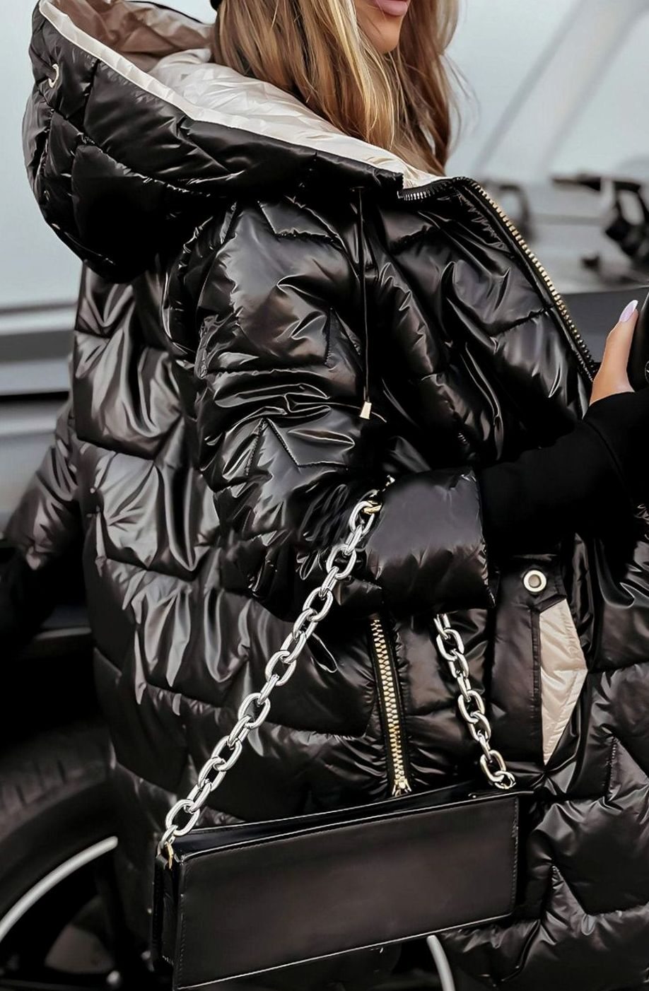 Frieda | Veste matelassée brillante pour femmes avec capuche, manteau d'hiver