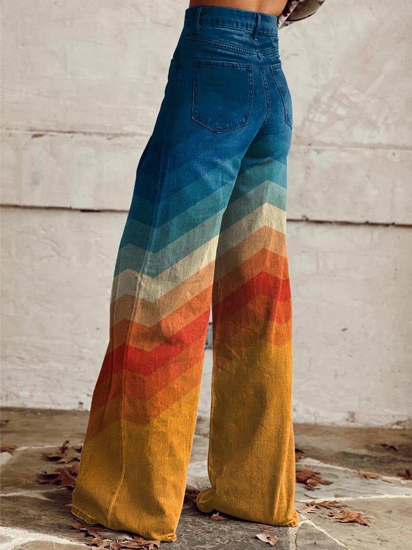 Mia | Jeans Wide-Leg Taille Haute Femme Chevron Dégradé Rétro
