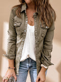 Annika | Veste en jean pour femmes avec boutons, poches poitrine et col chemise