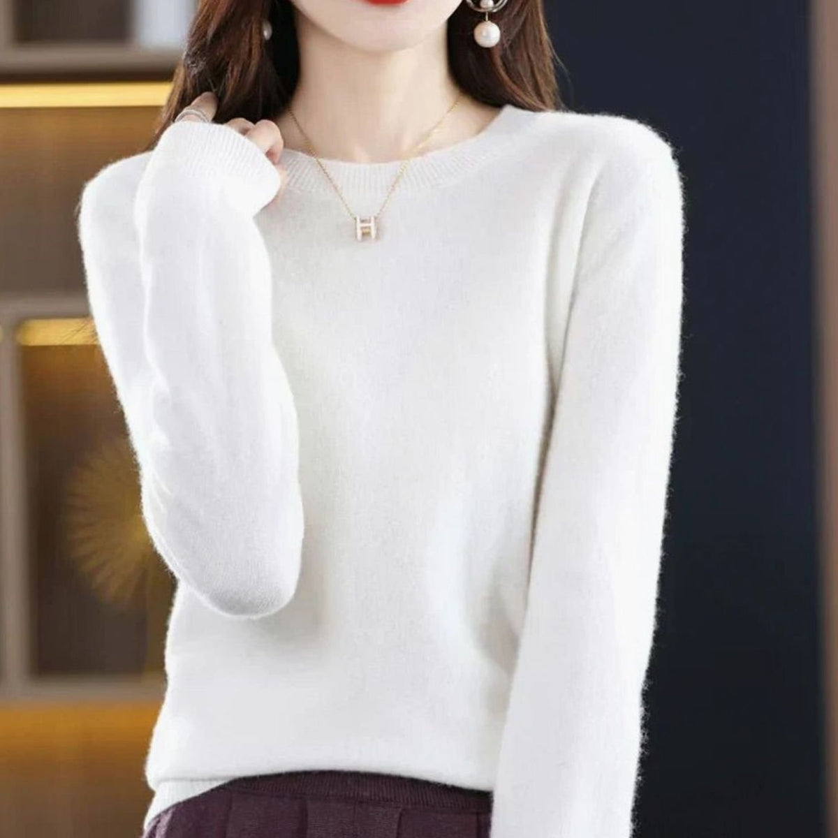 Annika | Pull en maille classique à col rond pour femmes, manches longues, doux comme du cachemire