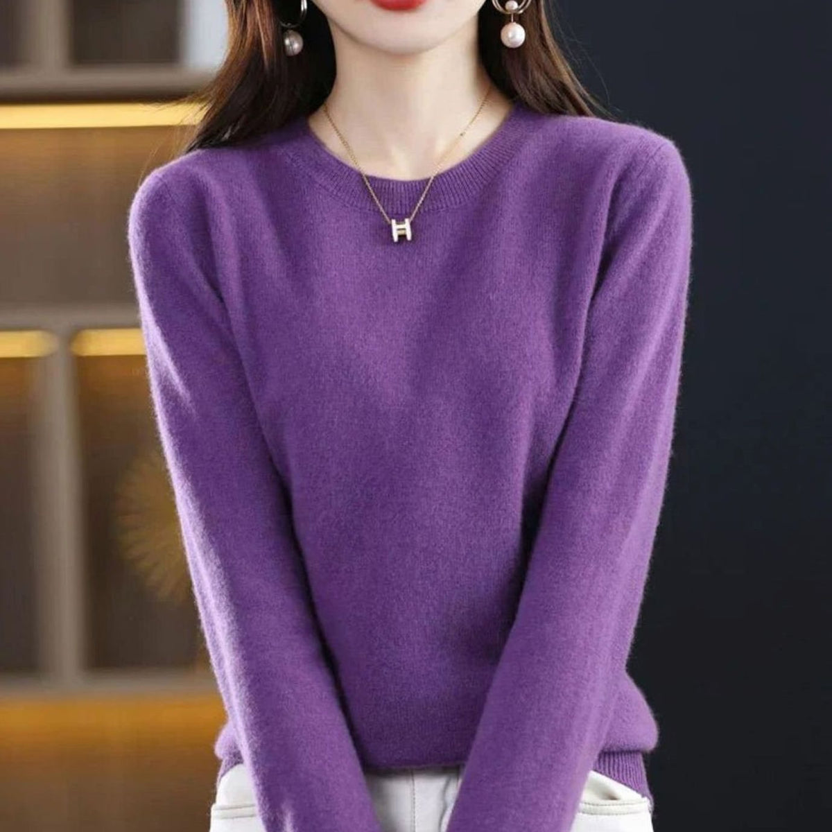 Annika | Pull en maille classique à col rond pour femmes, manches longues, doux comme du cachemire