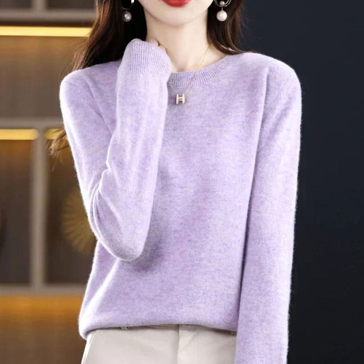 Annika | Pull en maille classique à col rond pour femmes, manches longues, doux comme du cachemire