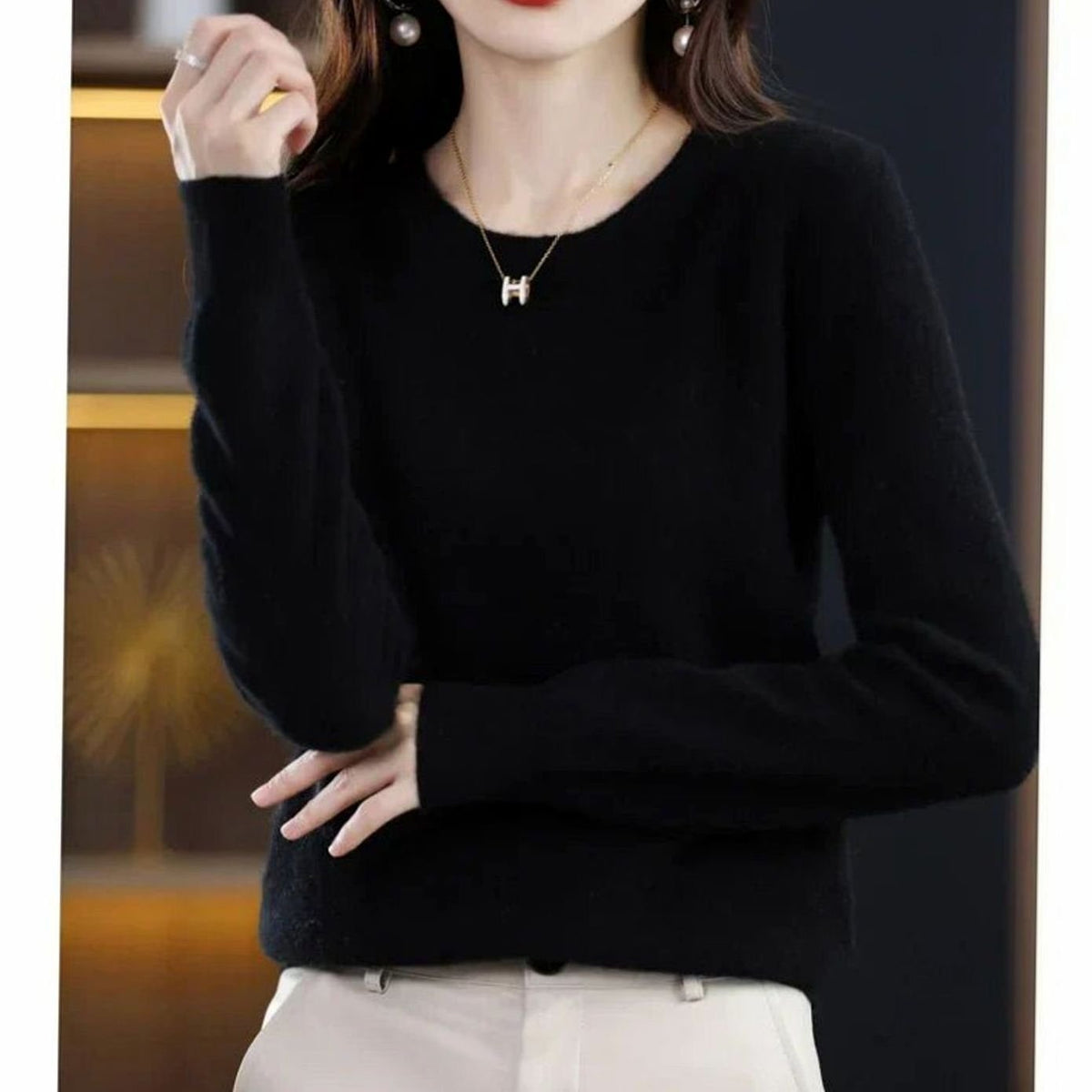 Annika | Pull en maille classique à col rond pour femmes, manches longues, doux comme du cachemire