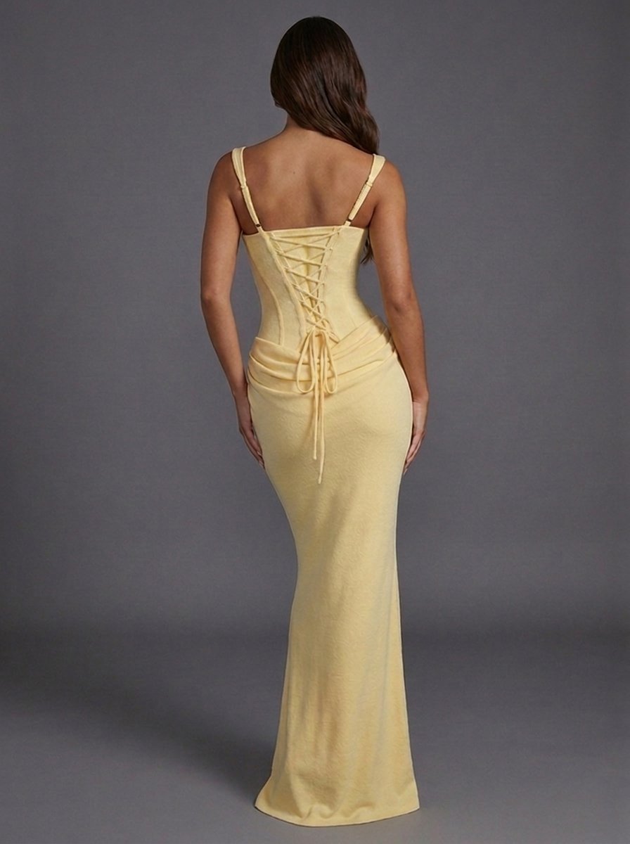 Elfriede | Robe de soirée maxi pour femmes avec corset, décolleté carré et fronces
