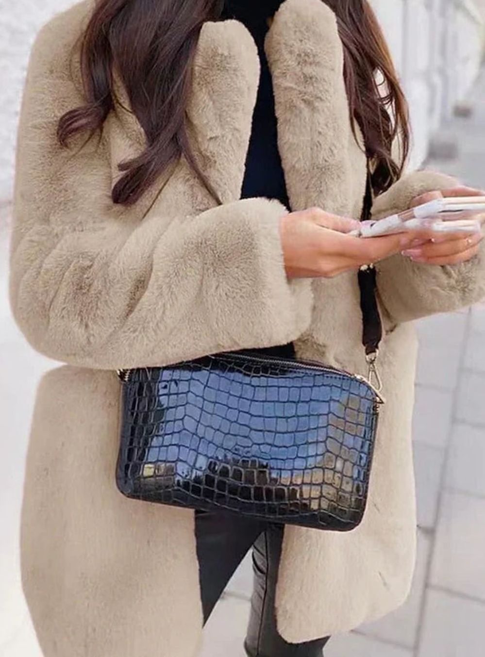 Luisa | Manteau en fausse fourrure pour femmes Veste longue en teddy Ouverture frontale