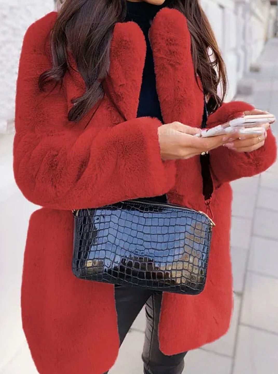 Luisa | Manteau en fausse fourrure pour femmes Veste longue en teddy Ouverture frontale