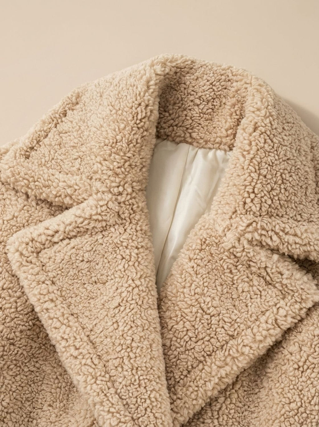 Elfriede | Manteau en fausse fourrure pour femmes, long, à double boutonnage, Teddy Coat Beige