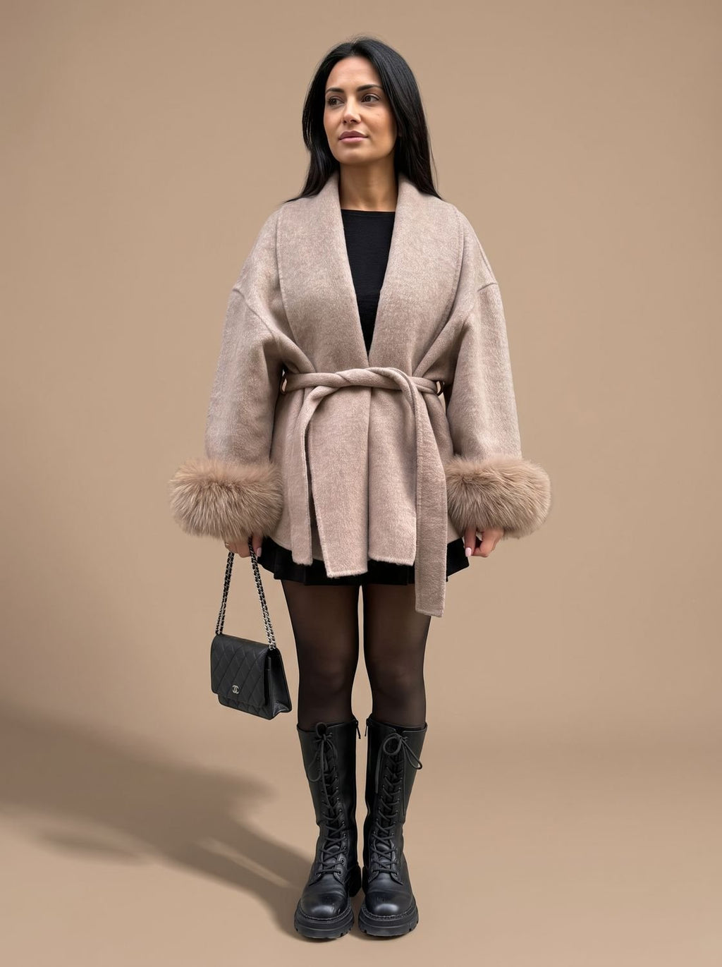Nora | Manteau en fausse fourrure pour femmes avec ceinture et manches en peluche