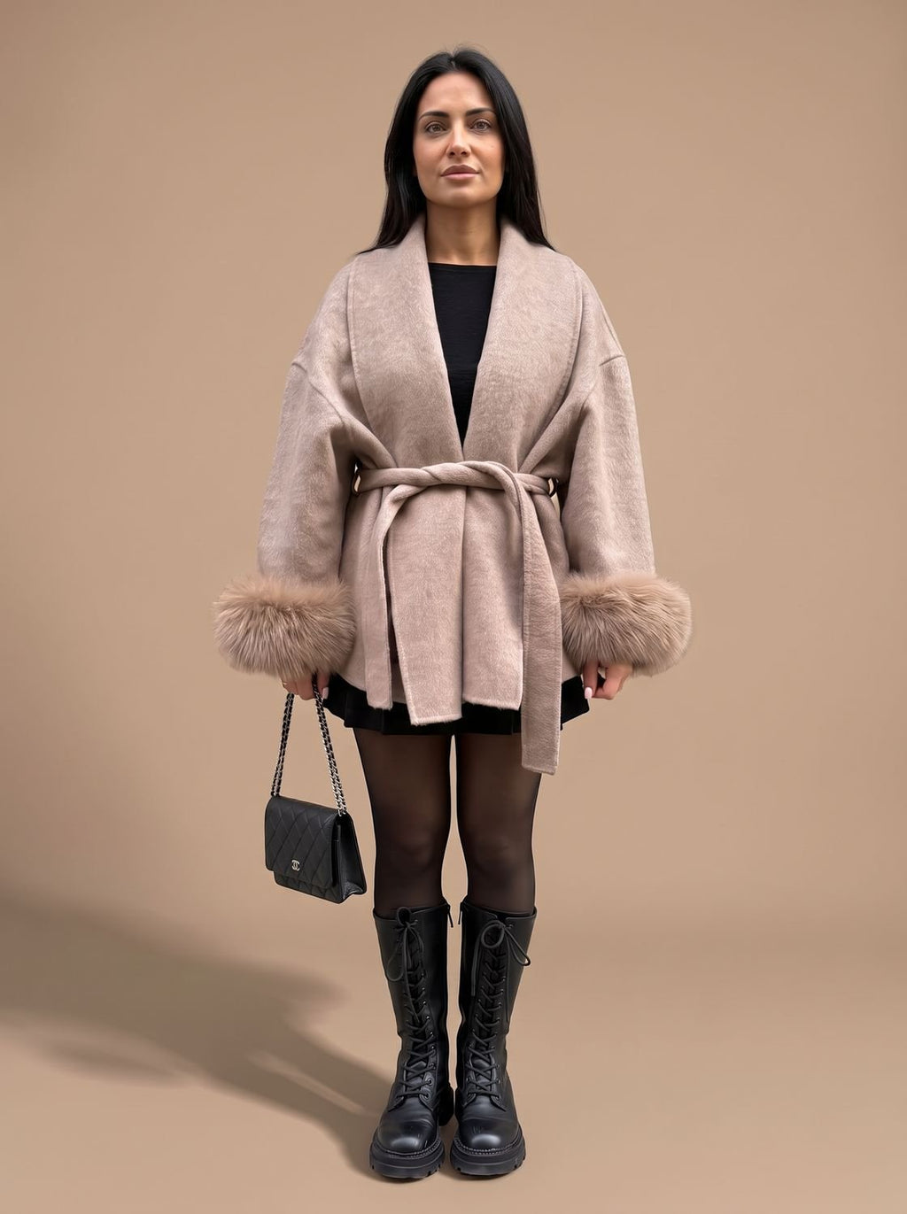 Nora | Manteau en fausse fourrure pour femmes avec ceinture et manches en peluche
