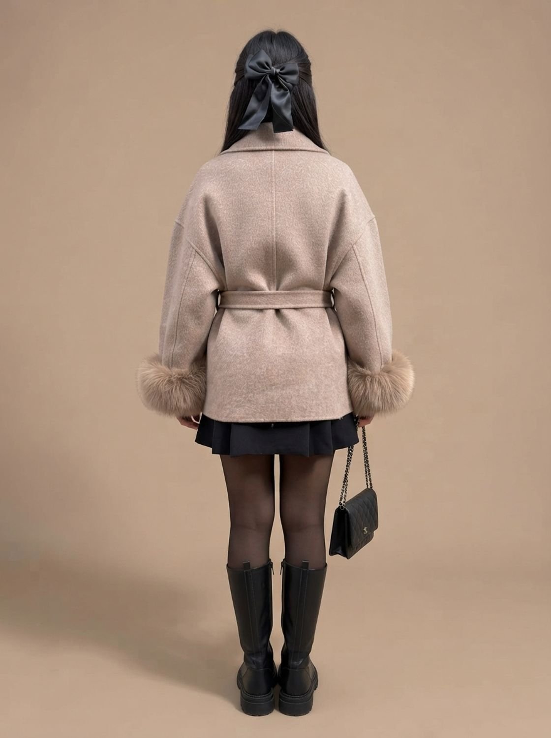 Nora | Manteau en fausse fourrure pour femmes avec ceinture et manches en peluche