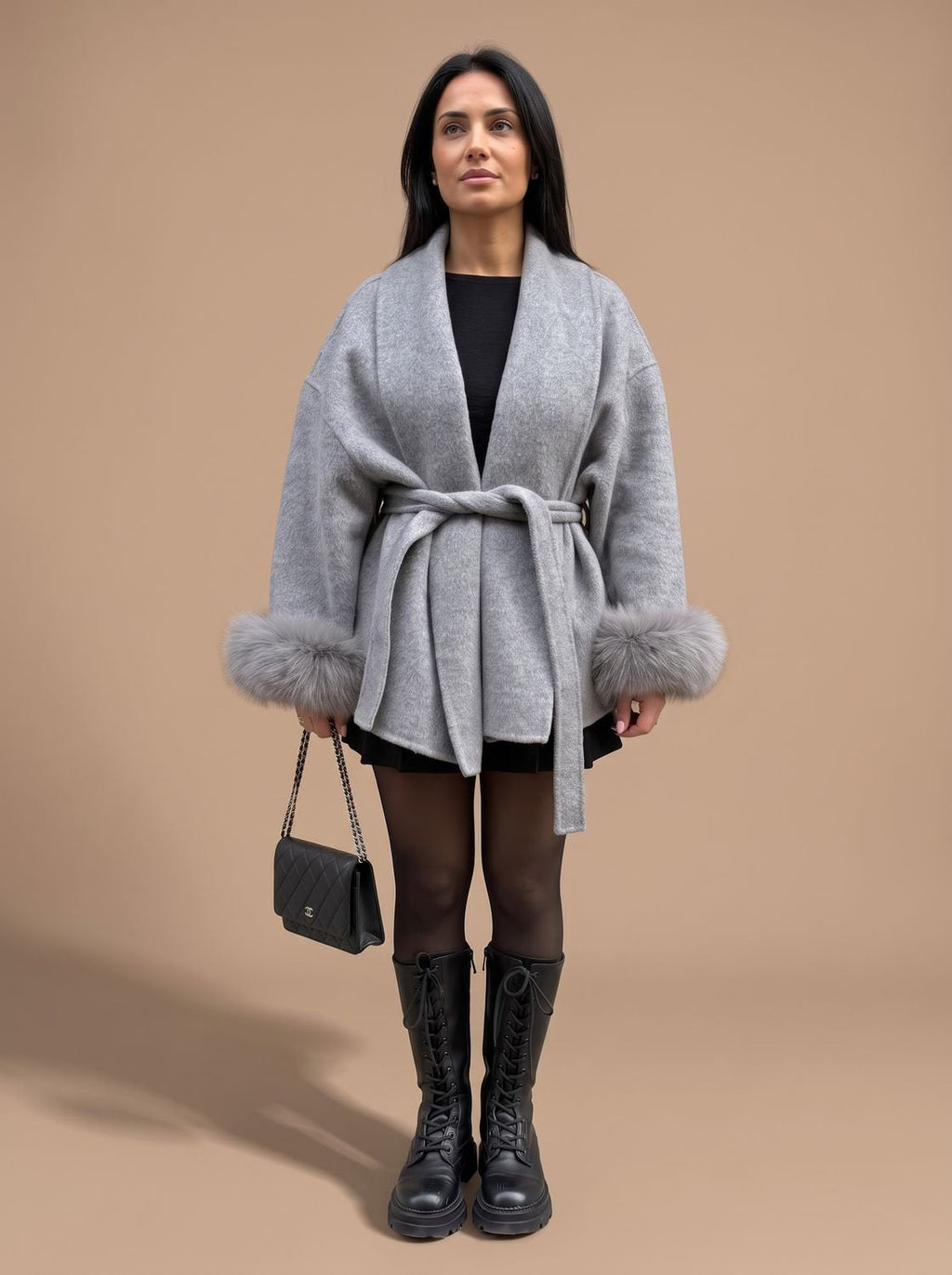Nora | Manteau en fausse fourrure pour femmes avec ceinture et manches en peluche