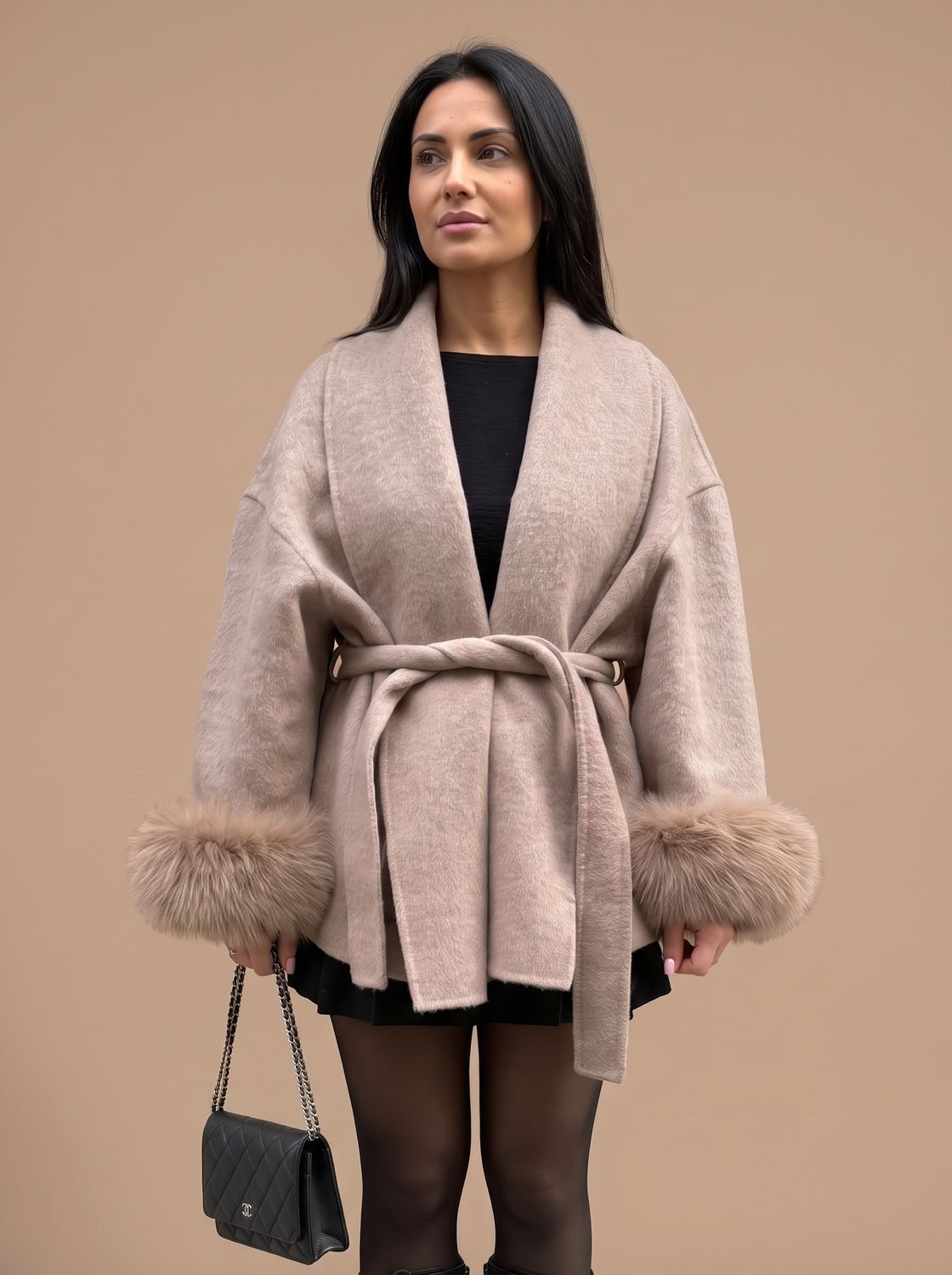 Nora | Manteau en fausse fourrure pour femmes avec ceinture et manches en peluche