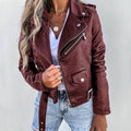 Hannah | Veste de biker en simili cuir pour femmes avec fermeture éclair diagonale, longueur taille